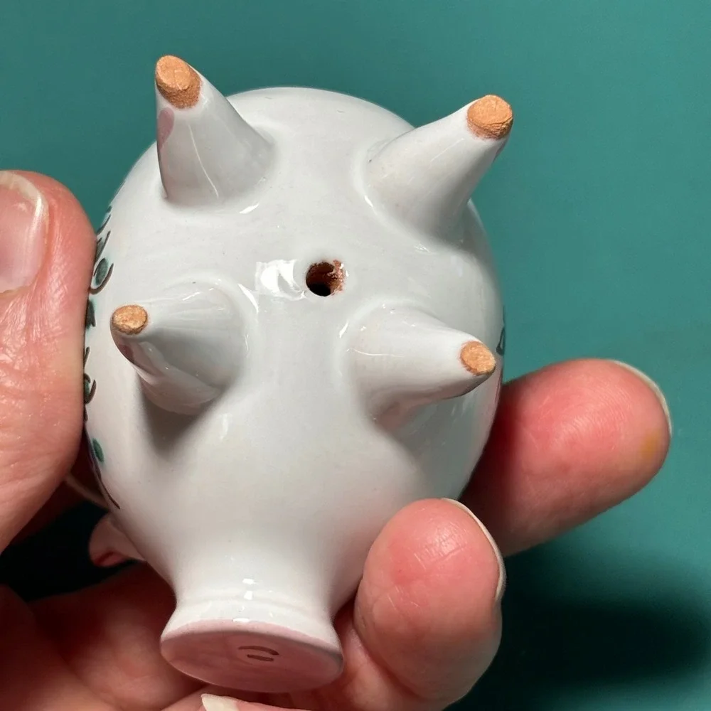 Vintage White Hand Painted Floral Ceramic Pig Hanging Ornament Figurine